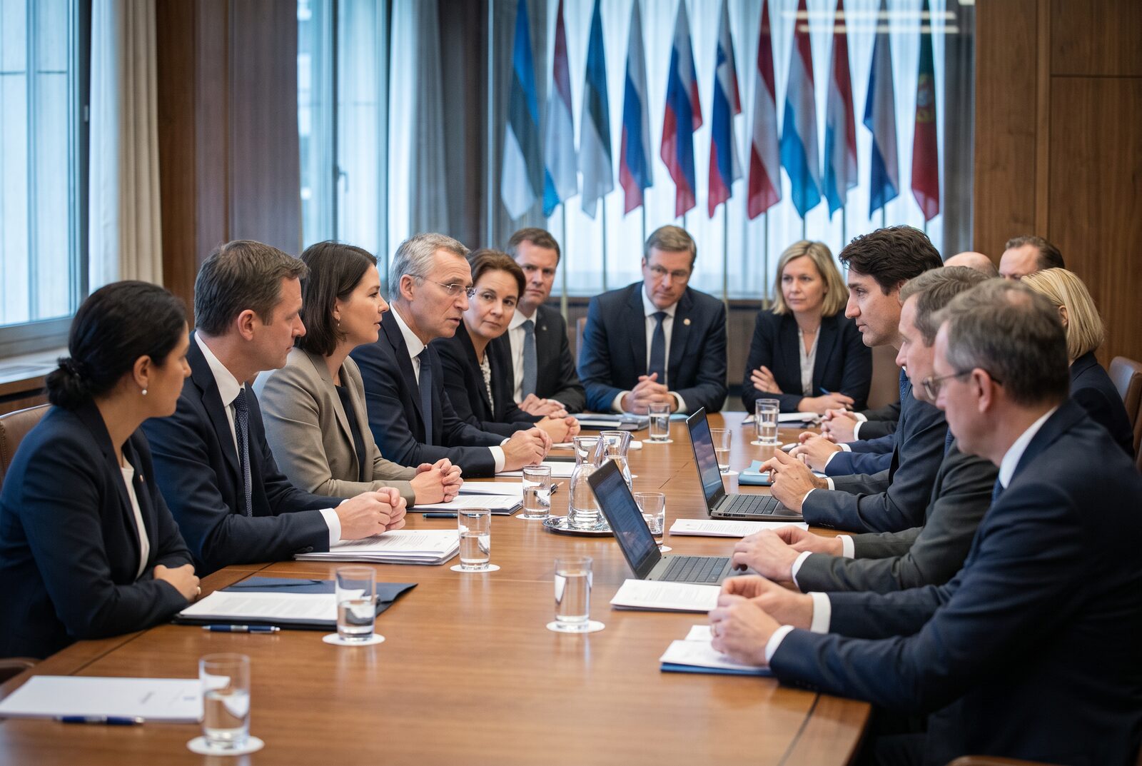 Reunión institucional entre funcionarios de gobierno y directivos empresariales alrededor de una mesa de trabajo